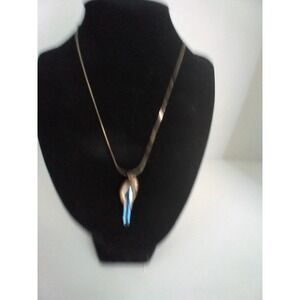 Gold Tone Necklace Blue Crystal Pendant Fashion Jewelry Gift for Her